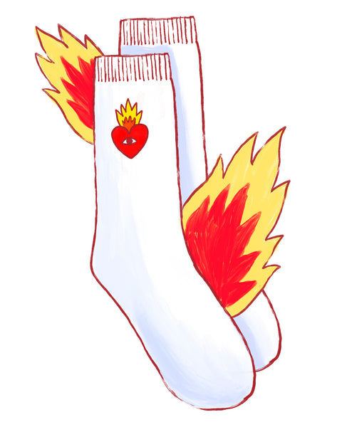 Flaming Heart Socks - White